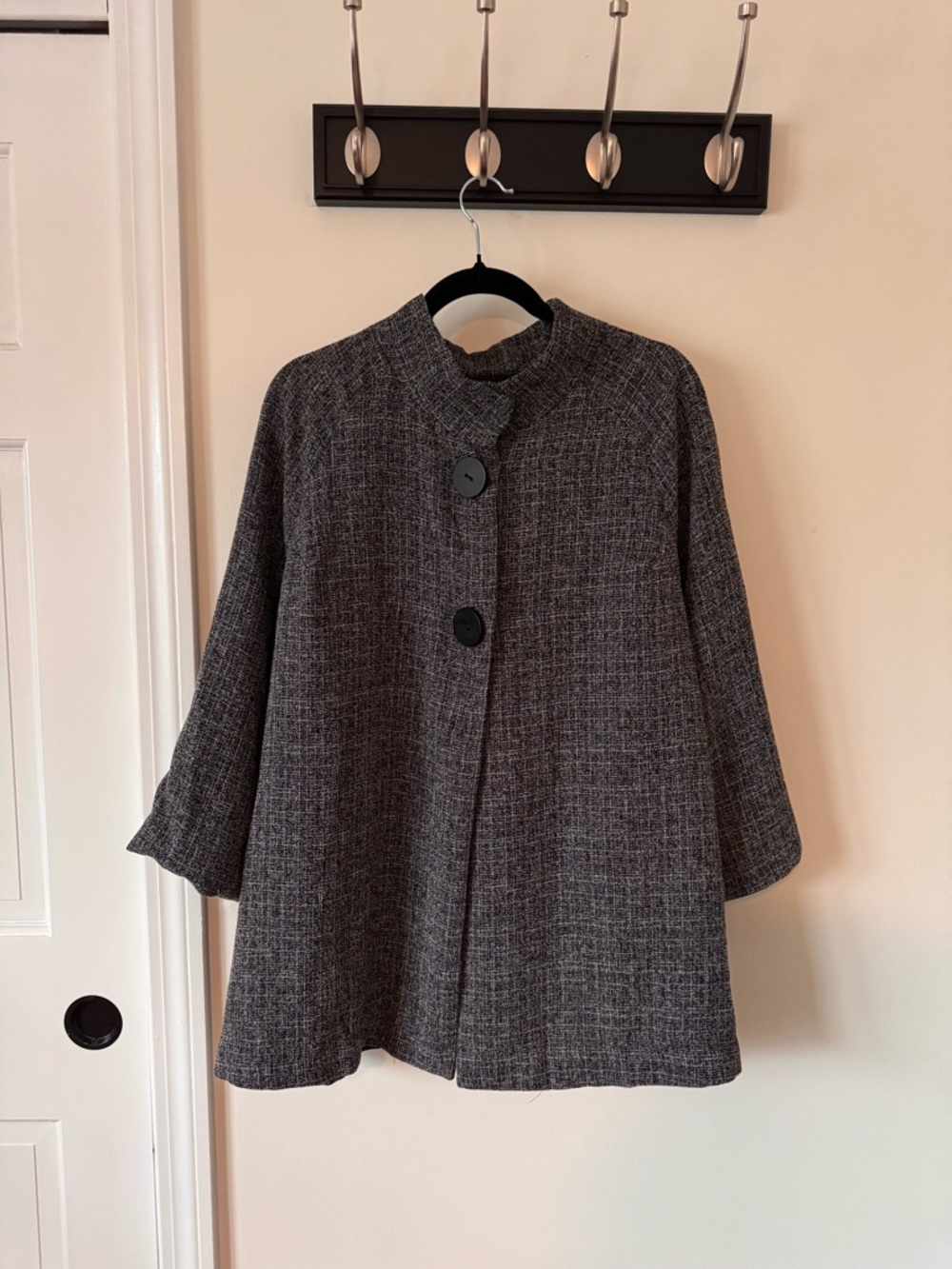 Sandro Gray Tweed Button-Front Cape Coat